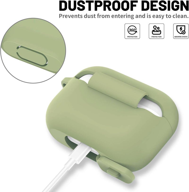 ATUAT for AirPods Pro 1st/2nd Generation Case Cover, Protective Silicone Skin Accessories with Keychain for Women Men for Apple AirPods Pro 2019/2022 Charging Case,Front LED Visible-Army Green - Image 4